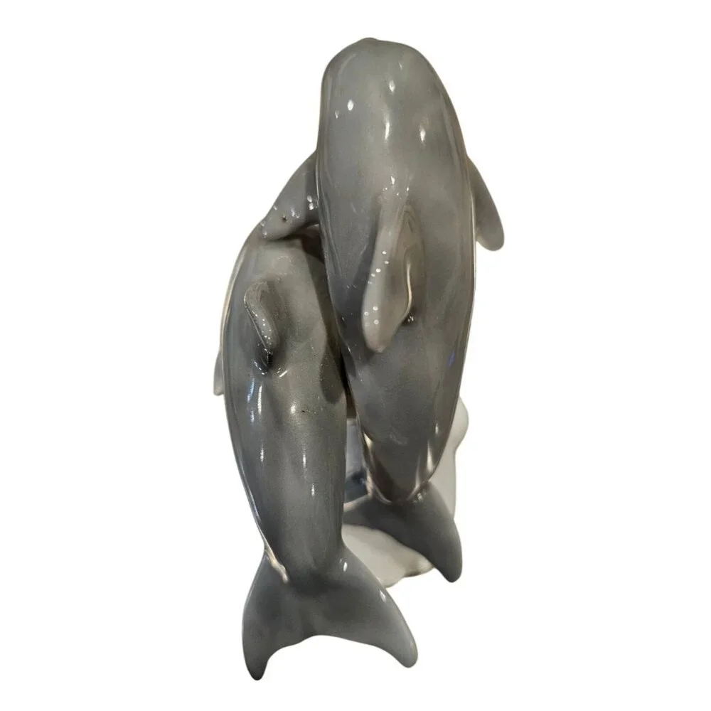 Otagiri Porcelain Gray Dolphins White Wave Figurine Figure Made in Japan Vintage